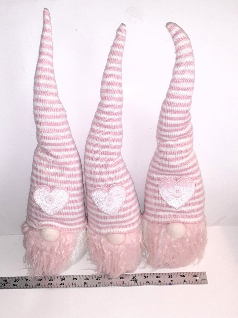3-Pink-white stripes Gnome-fuzzy beards RN#CA44612-Holiday decor